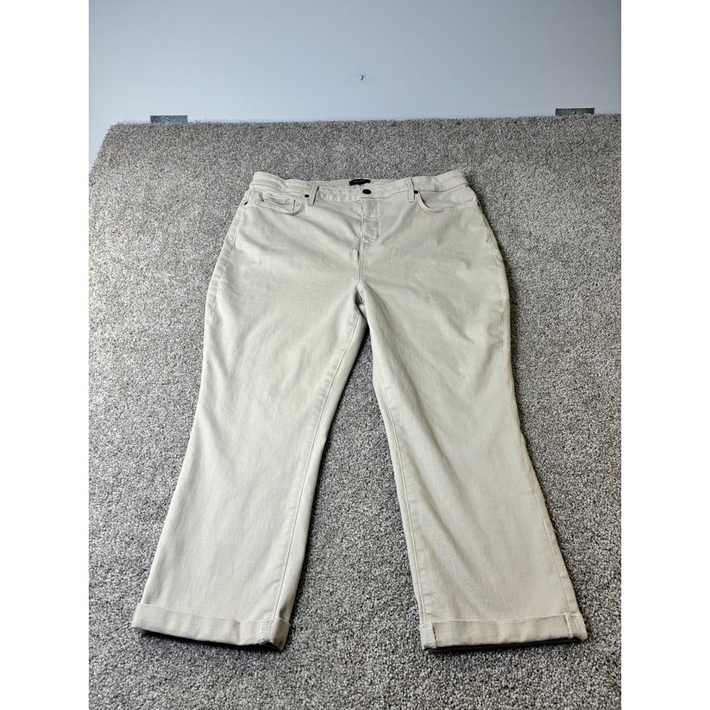 NWT NYDJ Crop Cuff Jeans Lift Tuck Technology Beige Stretch Denim Womens Size 18